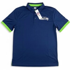 Seattle Seahawks Mens Large Pullover Blue Polo Golf Shirt NFL Team Apparel New